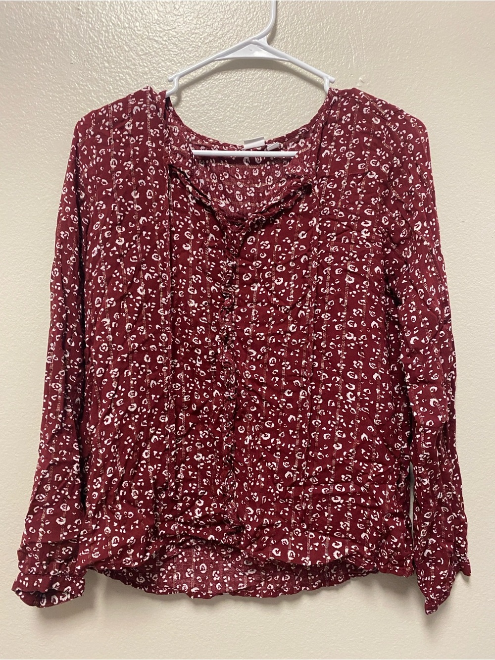 GAP Maroon Floral-Print Long-Sleeve Blouse